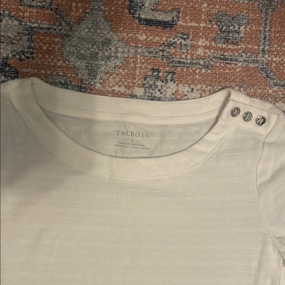 NWT: Talbots White Ribbed Fitted Short Sleeve Tee (size S) - Picture 2 of 7